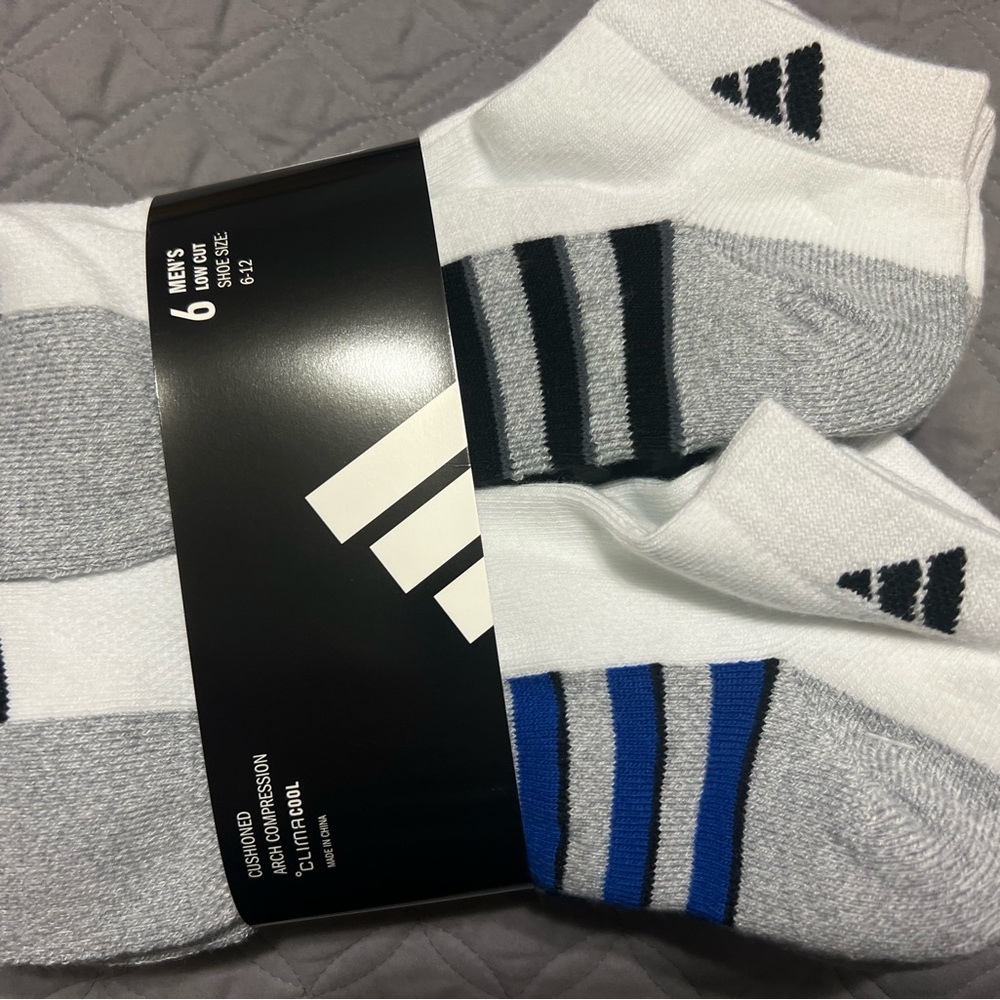 Adidas Men's Athletic Socks - White, Gray, and Blue
